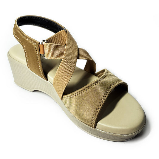Women Comfortable Fabric Slingback Wedge Heels PVC Sole | Beige | Aany