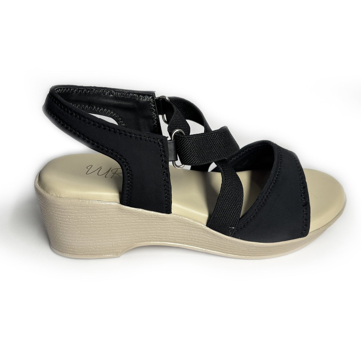 Women Elastic Criss-Cross Strap Wedge Sandals | Black | Aany