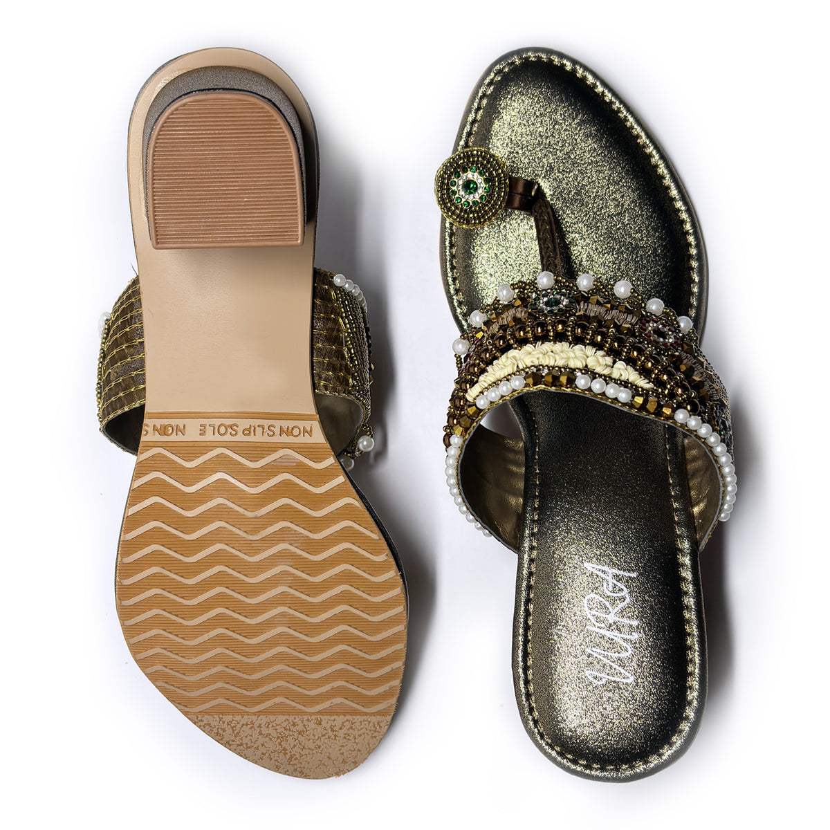 Women Beaded Kolhapuri Heels | Antique | Vira