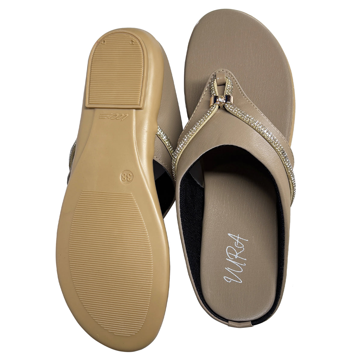 Women Shimmer Rhinestone Slip-On Festive Sandals | Vyn | Beige