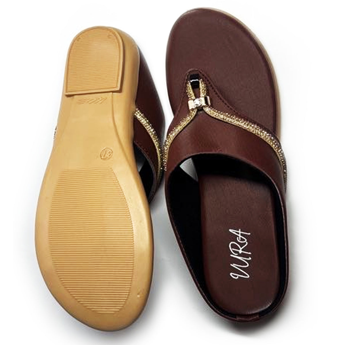 Women Elegant Festive Thong Sandals with Sparkly Rhinestone Straps | Brown | Vyn