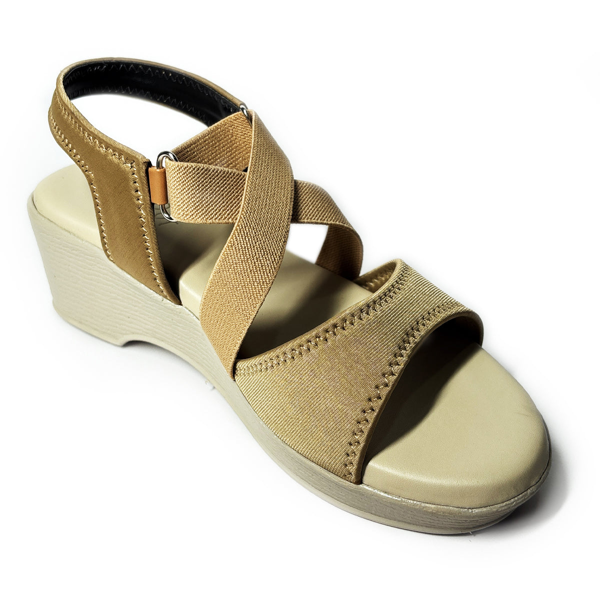 Women Comfortable Fabric Slingback Wedge Heels PVC Sole | Beige | Aany
