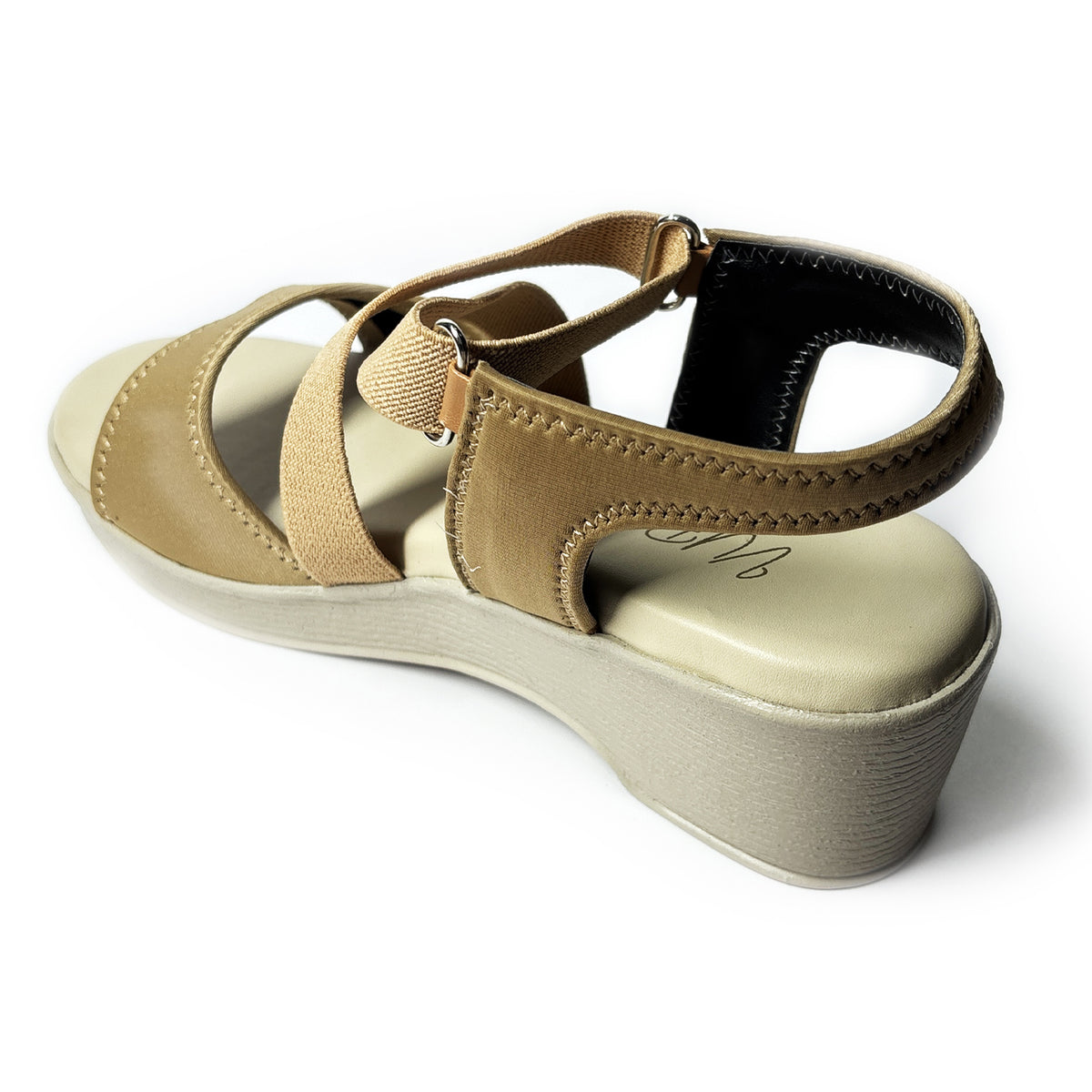 Women Comfortable Fabric Slingback Wedge Heels PVC Sole | Beige | Aany