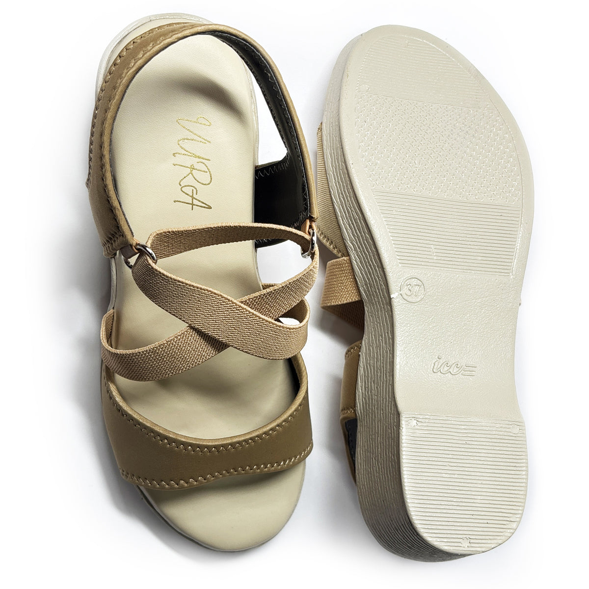 Women Comfortable Fabric Slingback Wedge Heels PVC Sole | Beige | Aany