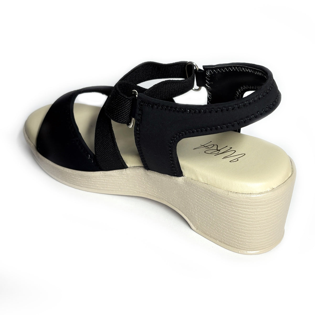 Women Elastic Criss-Cross Strap Wedge Sandals | Black | Aany