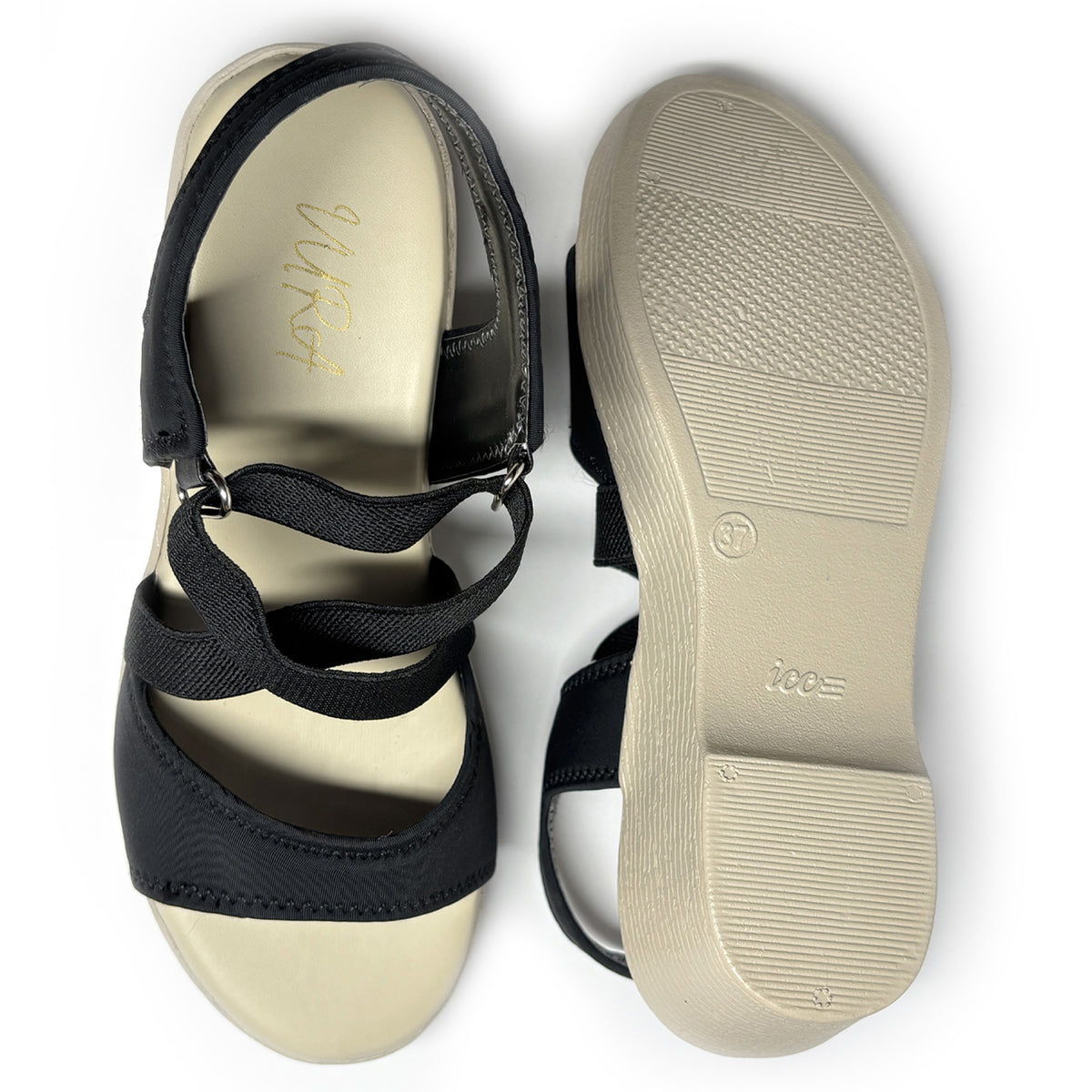 Women Elastic Criss-Cross Strap Wedge Sandals | Black | Aany