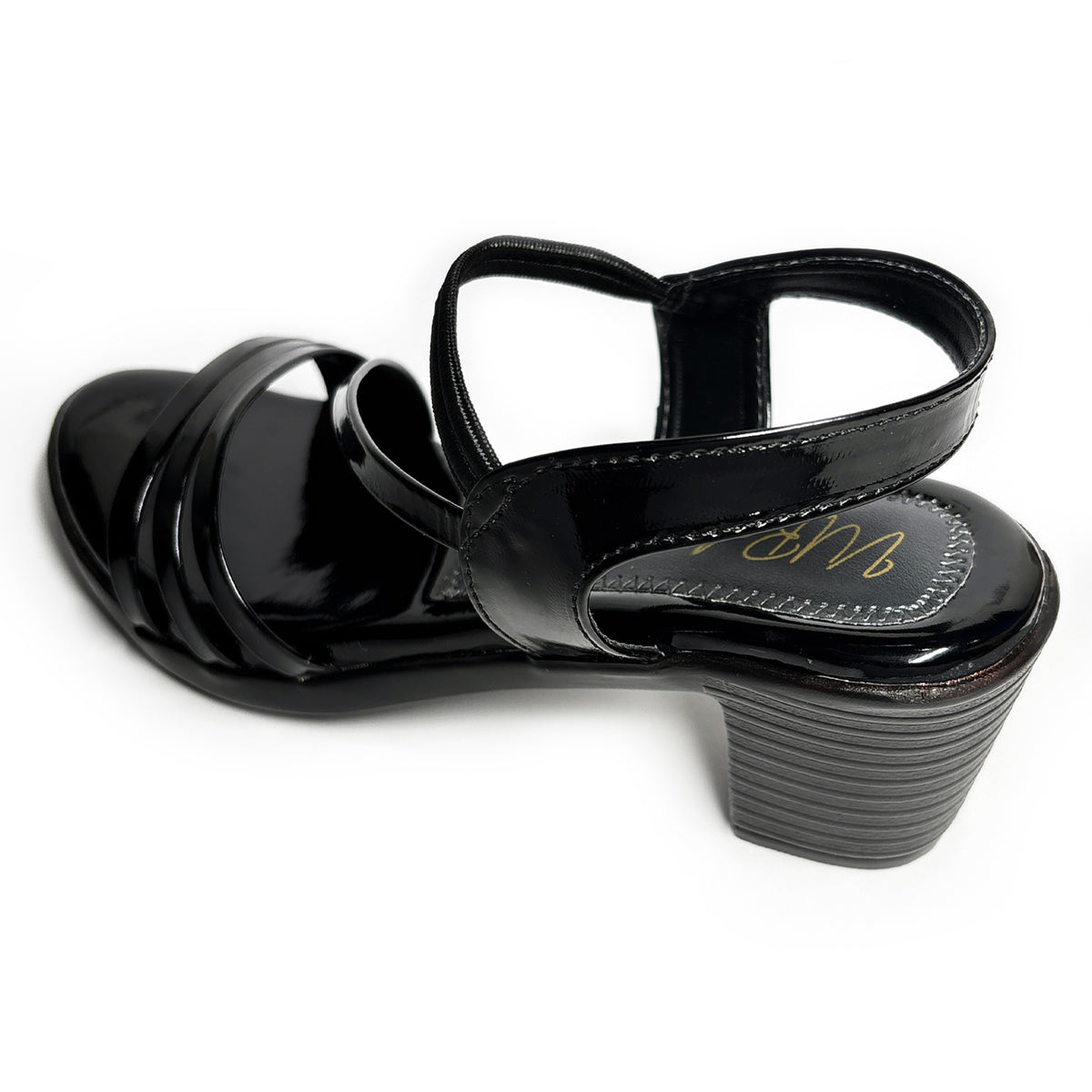 Women Glossy Faux Leather 2.5-Inch Block Heel Sandals | Black | Aks