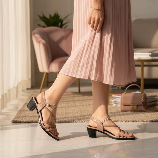 Elegant Multi-Strap Block Heel Sandals for Women | Pink | Aks