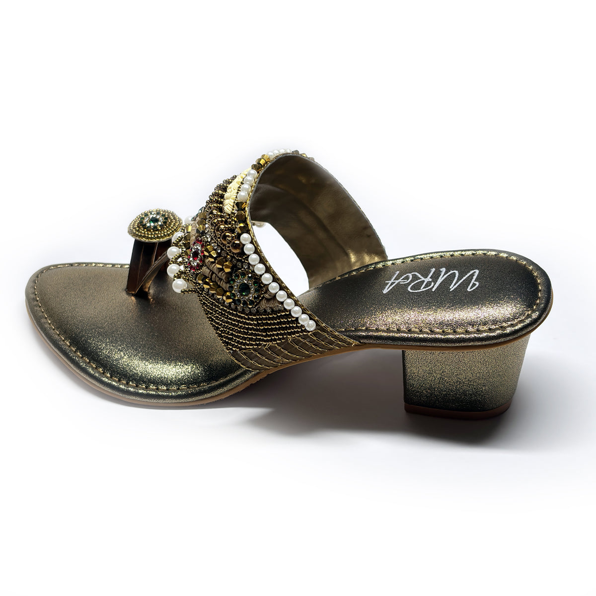 Women Beaded Kolhapuri Heels | Antique | Vira