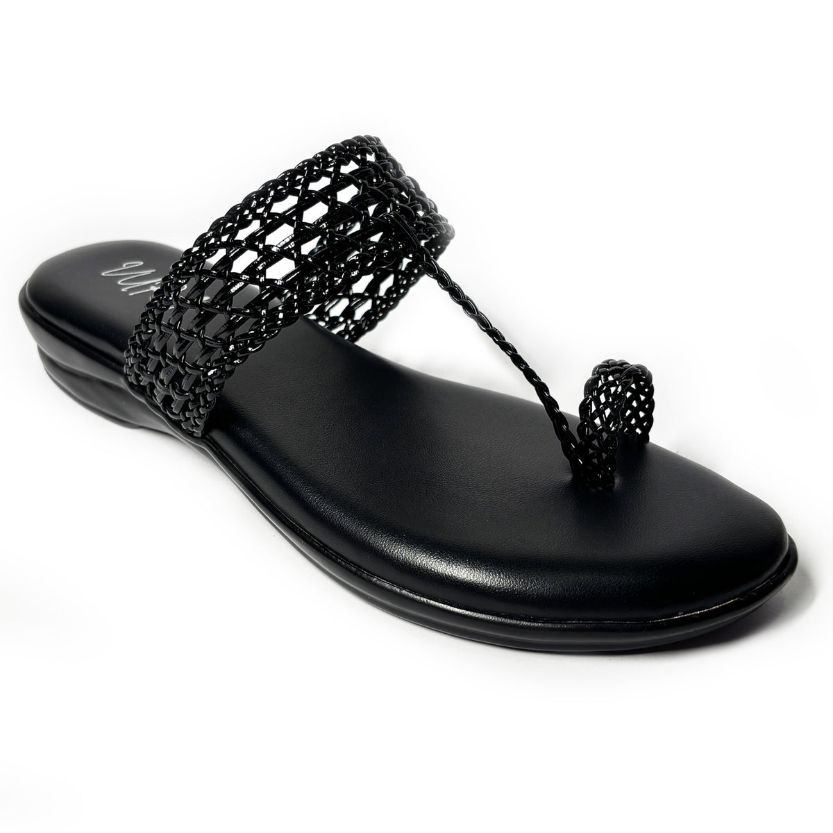 Women Ethnic Kolhapuri Slip-On Heels | Black | Rish
