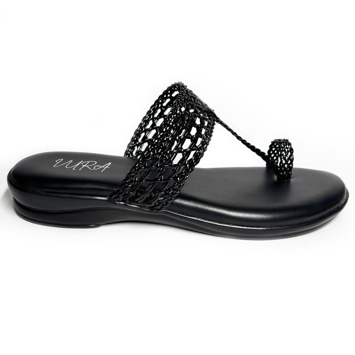 Women Ethnic Kolhapuri Slip-On Heels | Black | Rish