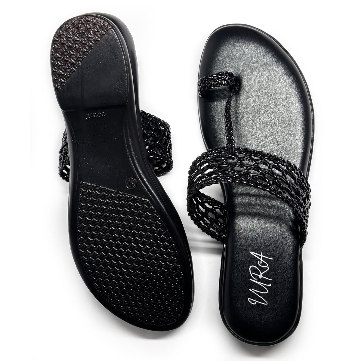 Women Ethnic Kolhapuri Slip-On Heels | Black | Rish