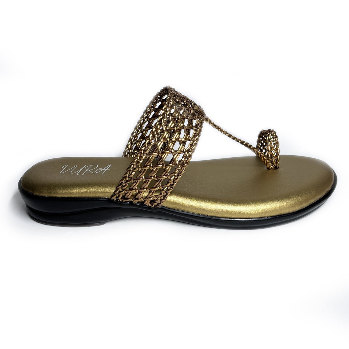 Women Faux Leather Toe-Ring Kolhapuri | Gold | Rish