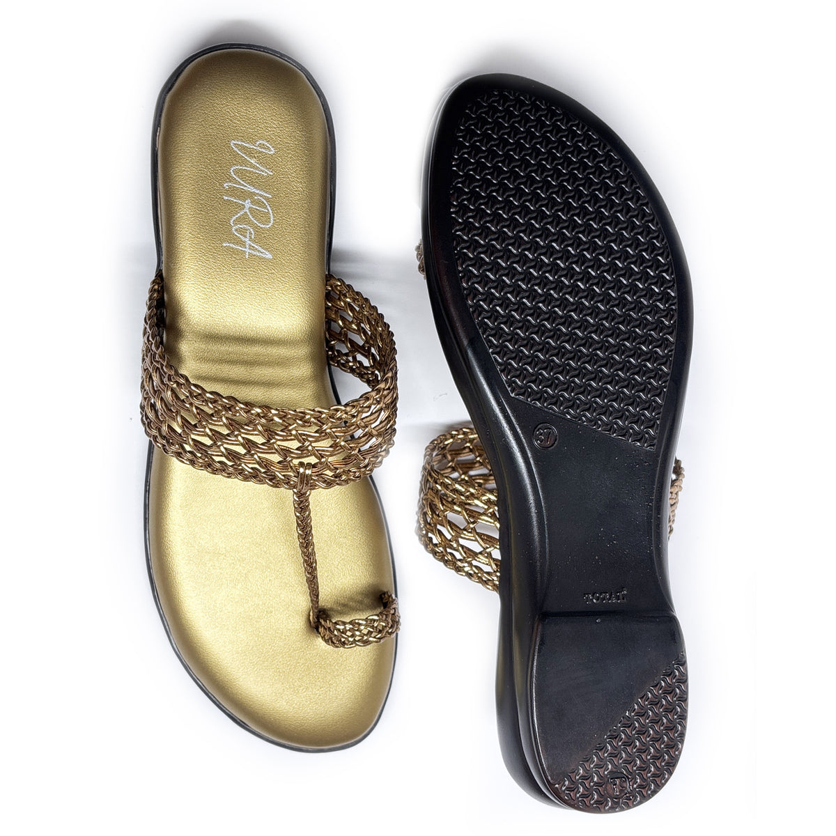 Women Faux Leather Toe-Ring Kolhapuri | Gold | Rish