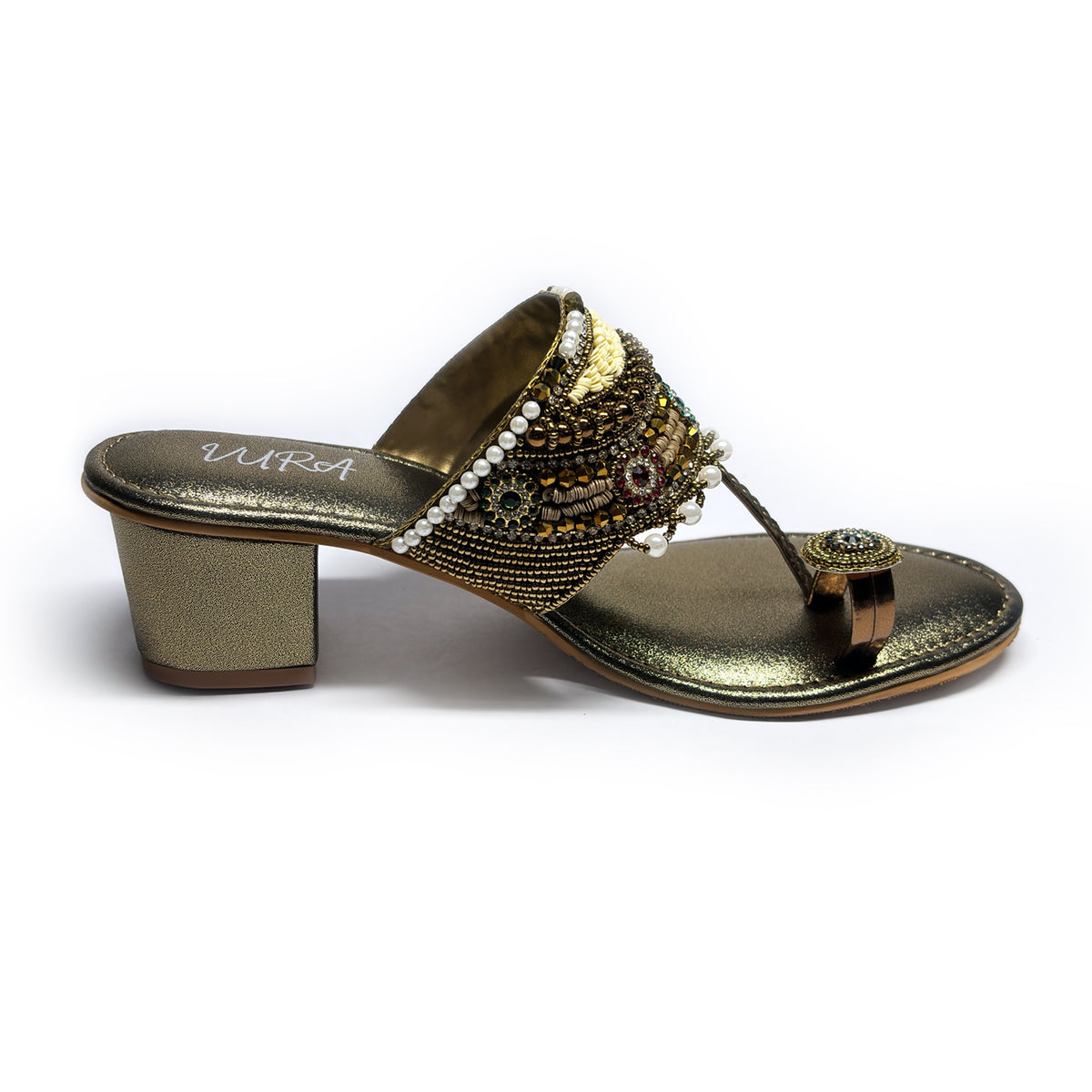 Women Beaded Kolhapuri Heels | Antique | Vira