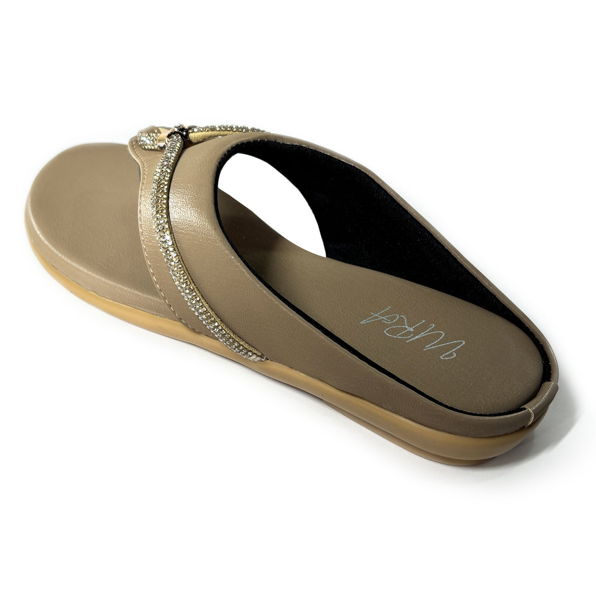 Women Shimmer Rhinestone Slip-On Festive Sandals | Vyn | Beige