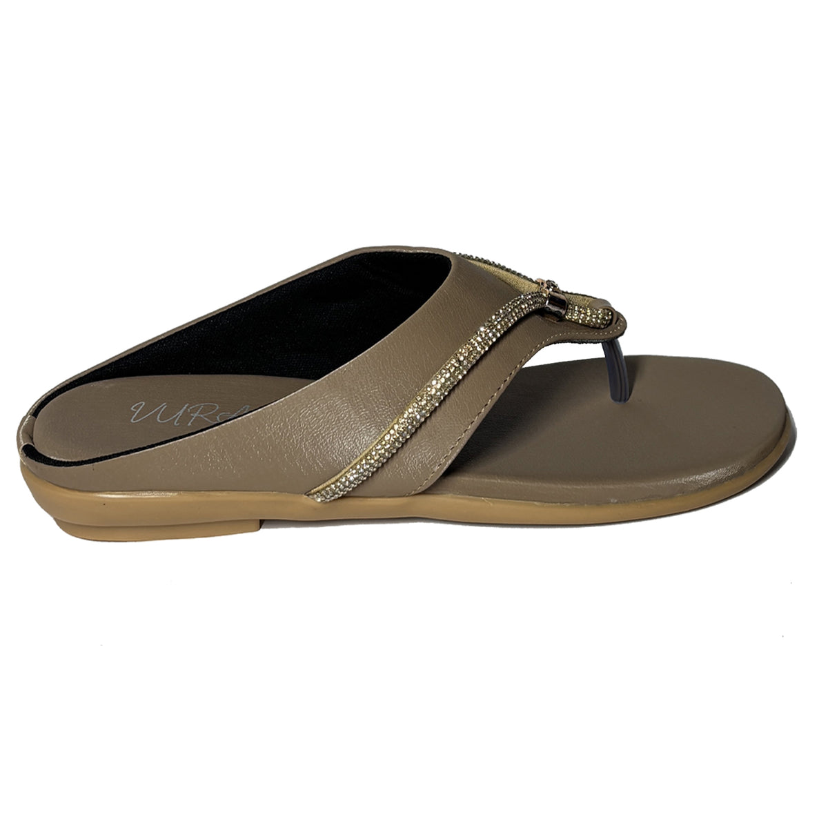 Women Shimmer Rhinestone Slip-On Festive Sandals | Vyn | Beige