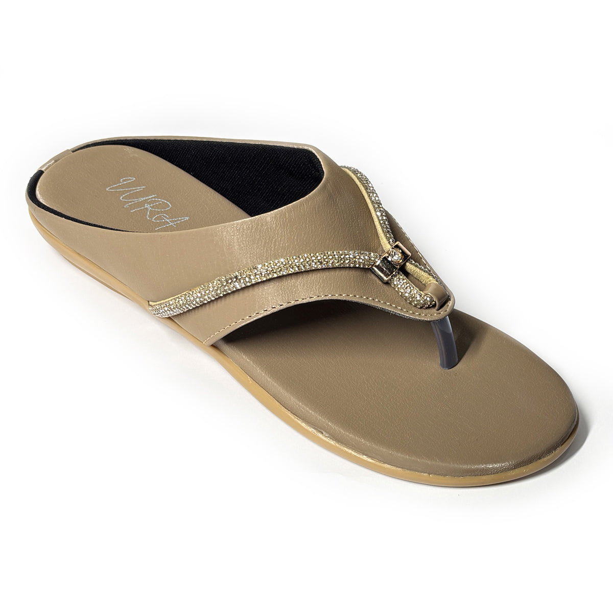 Women Shimmer Rhinestone Slip-On Festive Sandals | Vyn | Beige