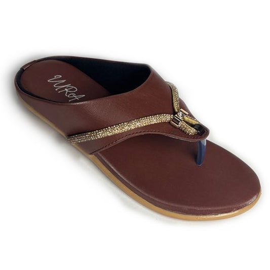 Women Elegant Festive Thong Sandals with Sparkly Rhinestone Straps | Brown | Vyn