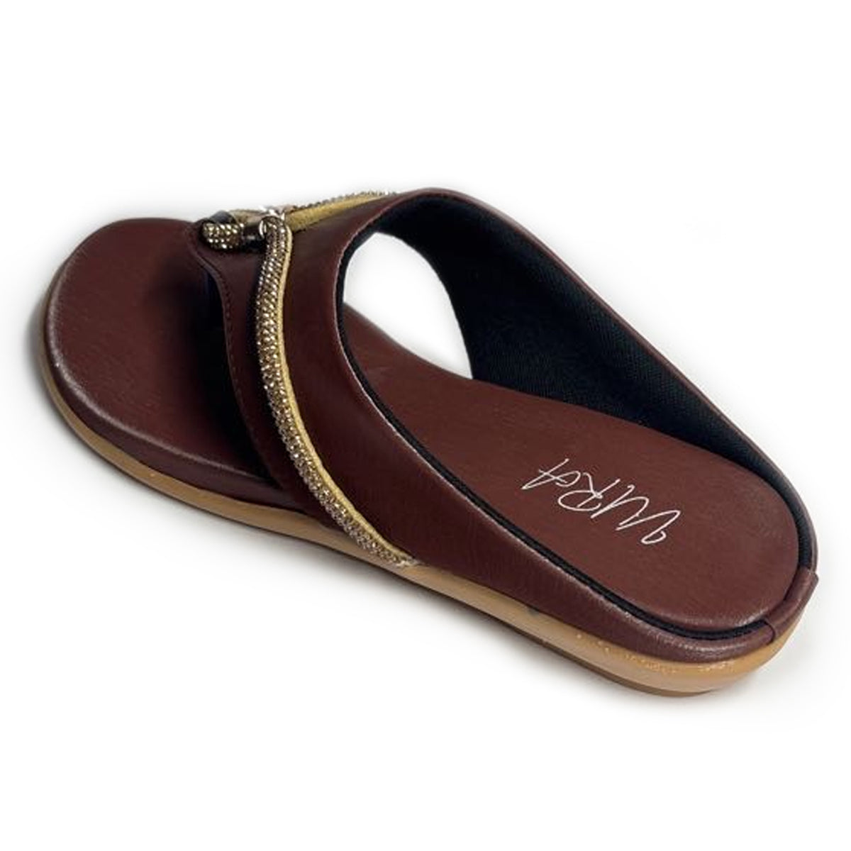 Women Elegant Festive Thong Sandals with Sparkly Rhinestone Straps | Brown | Vyn