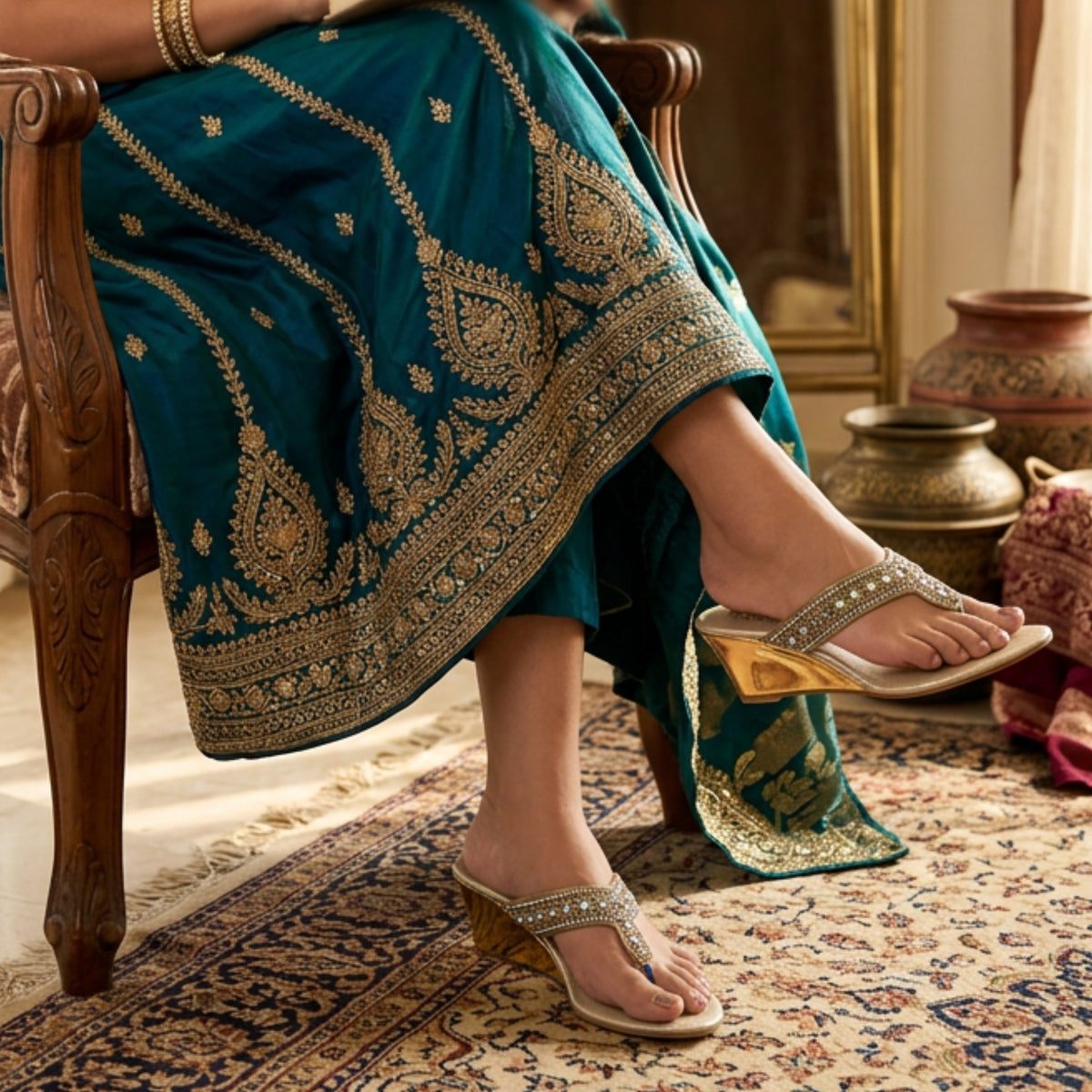 Women Embellised Wedge Sandals | Gold | Pal