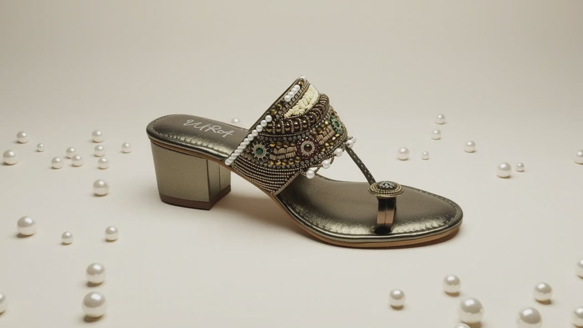 Load video: Women's Beaded Kolhapuri Heels