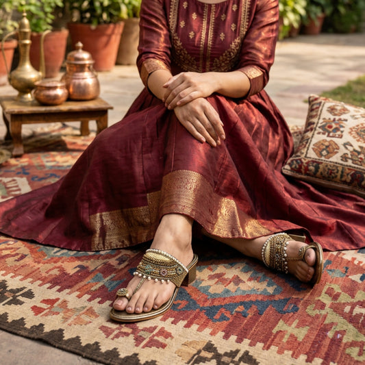Women Beaded Kolhapuri Heels | Antique | Vira